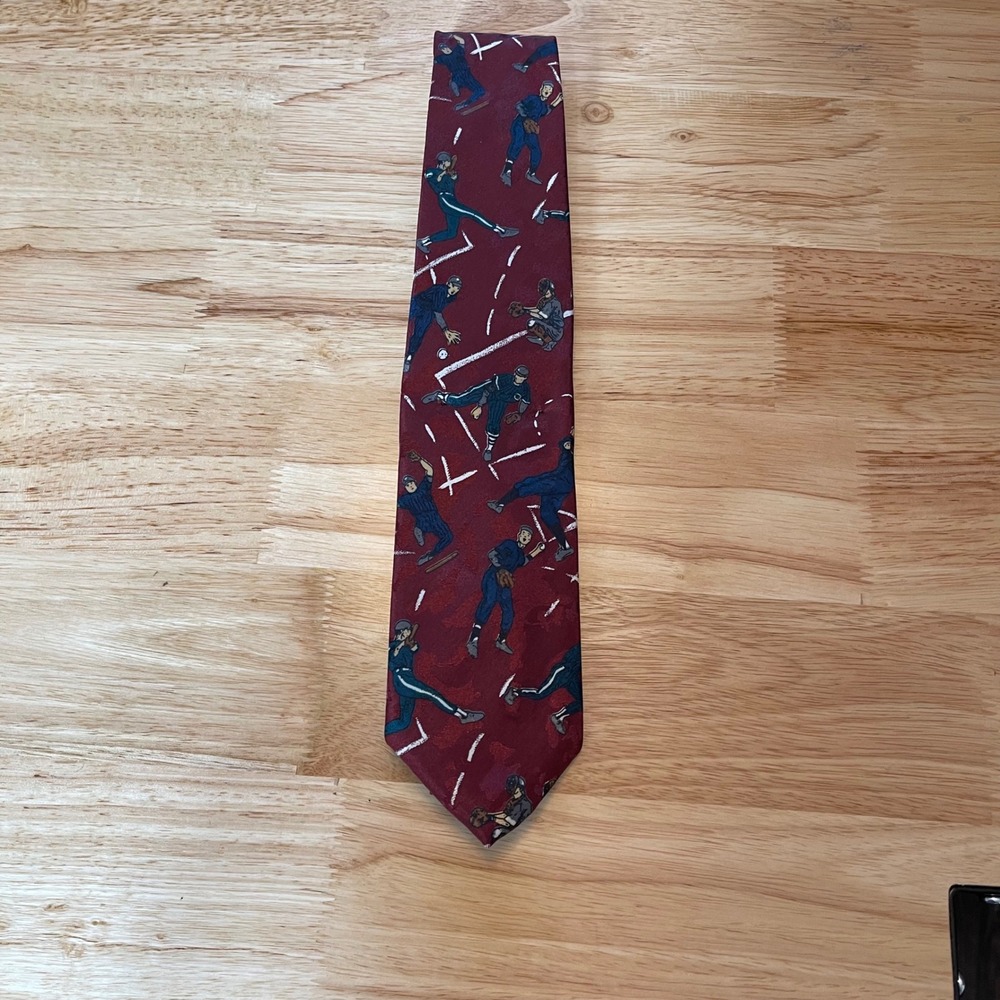 Royal Knight Kids Baseball Tie Burgundy Polyester Fun Print Necktie